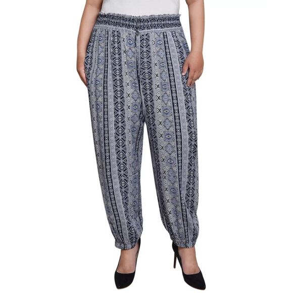 NY Collection Women's Plus Sz Pants 1X Size Smock-Waist - Picture 1 of 3